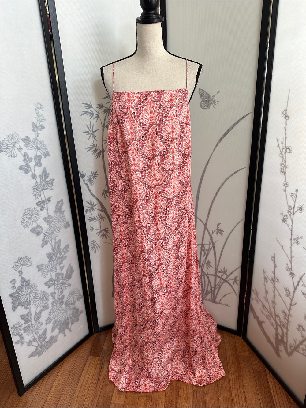 Zara NWT Pink Paisley Open Back Maxi Dress XL Spaghetti Strap